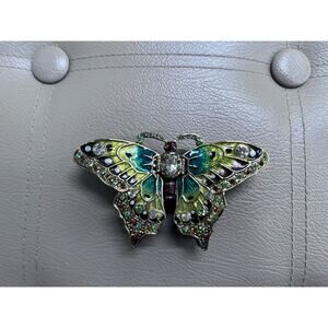 Vintage Enameled Yellow & Green Butterfly Trinket Box, Accented with Aus...